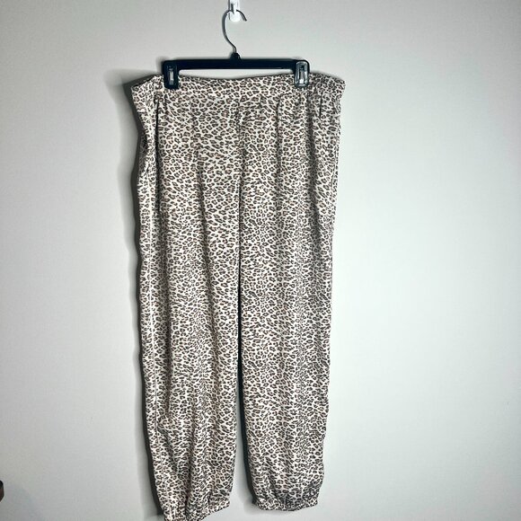 Aerie Satin Soft Leopard Print Pull On Jogger Lounge Pajama Pants Pockets Sz XL - Picture 1 of 4